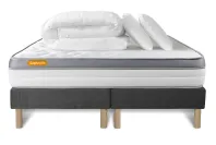 Pack lit complet 200x200 cm - Matelas + 2 Sommiers Gris + 2 oreillers + Couette - Memo Zen Pack lit complet 200x200 cm - Matelas + 2 Sommiers Gris + 2 oreillers + Couette - Memo Zen