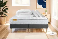 Pack lit complet 160x200 cm - Matelas + 2 Sommiers Gris + 2 oreillers + Couette - Memo Pack lit complet 160x200 cm - Matelas + 2 Sommiers Gris + 2 oreillers + Couette - Memo