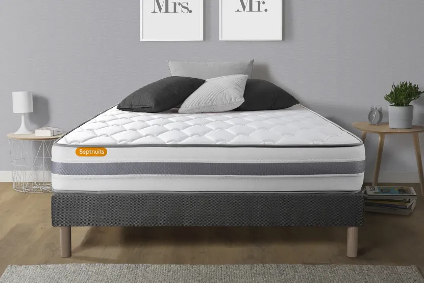 Ensemble Matelas Sommier 140x190 cm - Sommier Gris (déjà monté) - Memo Spring