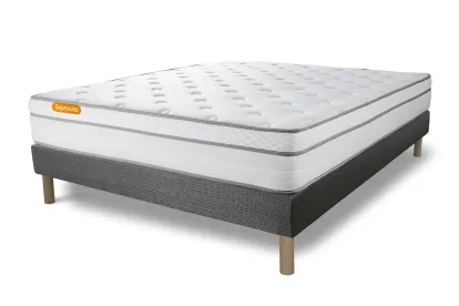 Ensemble Matelas Sommier 140x190 cm - Sommier Gris (d&eacute;j&agrave; mont&eacute;) - Memo Luxe