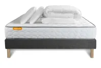 Pack lit complet 160x200 cm - Matelas + Sommier Gris + 2 oreillers + Couette - Memo Pack lit complet 160x200 cm - Matelas + Sommier Gris + 2 oreillers + Couette - Memo