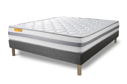 Ensemble Matelas Sommier 140x190 cm - Sommier Gris (d&eacute;j&agrave; mont&eacute;) - Memo Spring