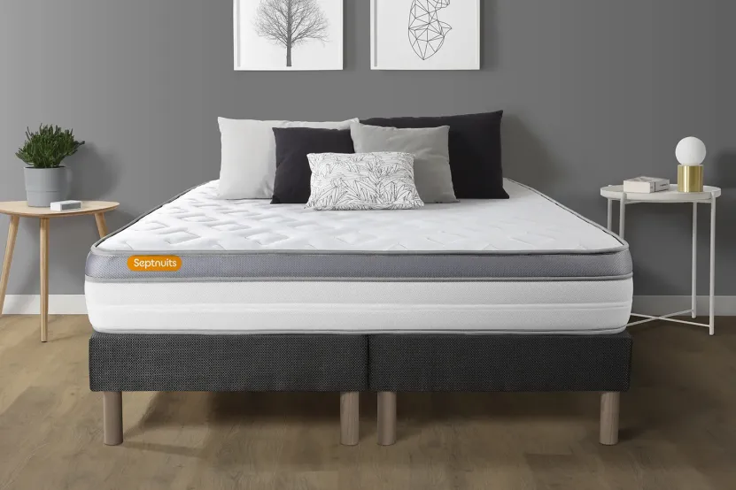 Ensemble Matelas Sommier 180x200 cm - 2 Sommiers Gris - Memo Zen