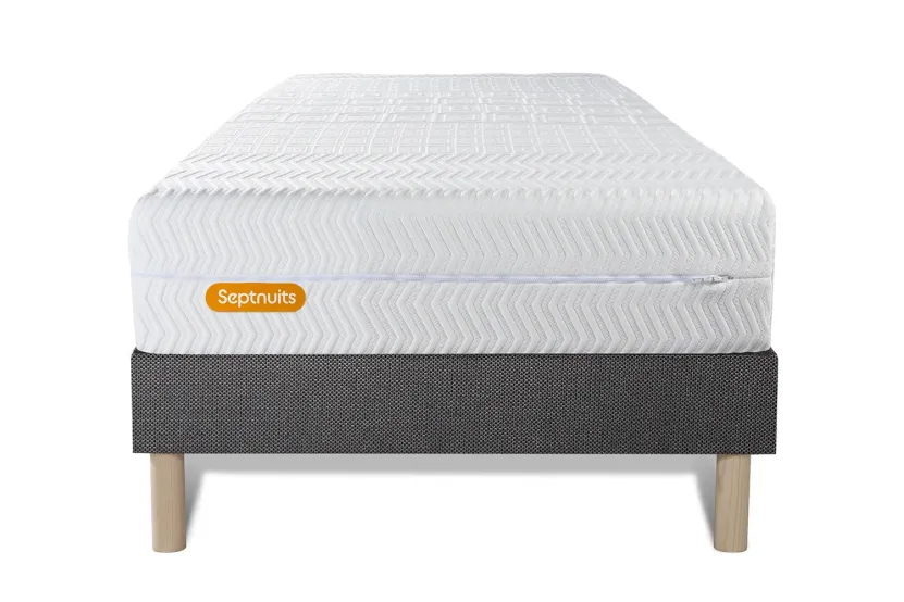 Ensemble Matelas Sommier 90x200 cm - Sommier Gris (déjà monté) - Memo Bio