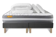 Pack lit complet 200x200 cm - Matelas + 2 Sommiers Gris + 2 oreillers + Couette - Memo Plus Pack lit complet 200x200 cm - Matelas + 2 Sommiers Gris + 2 oreillers + Couette - Memo Plus