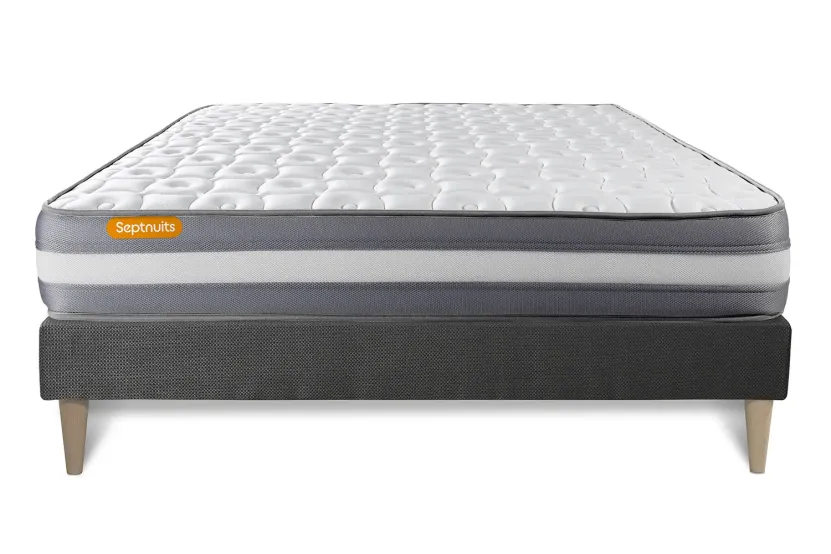 Ensemble Matelas Sommier 200x200 cm - Sommier Gris (en kit) - Memo Plus