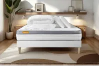 Pack lit complet 180x200 cm - Matelas + Sommier Blanc (en kit) + 2 oreillers + Couette - Memo Zen Pack lit complet 180x200 cm - Matelas + Sommier Blanc (en kit) + 2 oreillers + Couette - Memo Zen