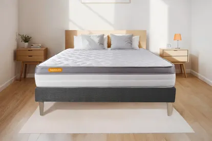 Ensemble Matelas Sommier 160x200 cm - Sommier Gris (en kit) - Memo Zen
